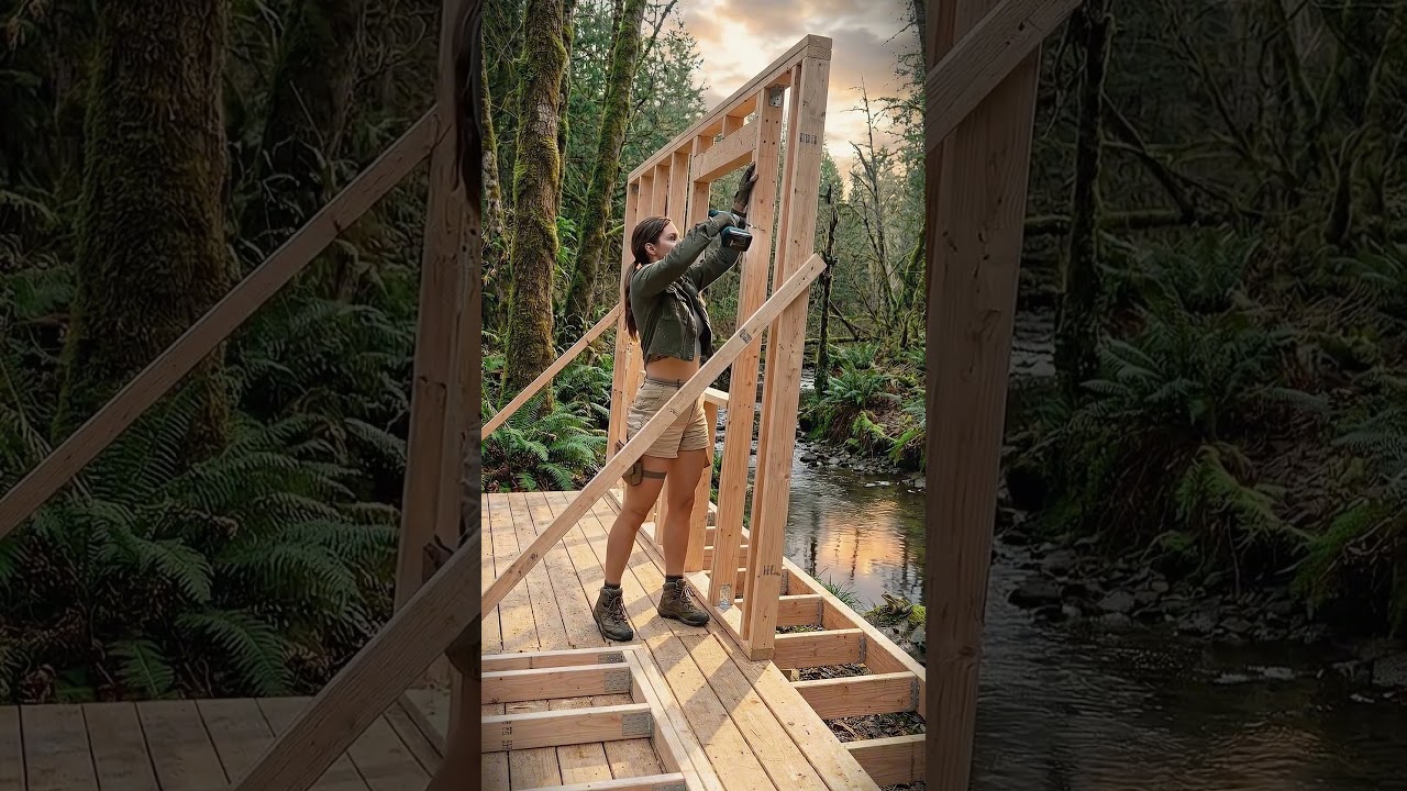 AI-controlled forest cabin with rainwater pond &mdash; solo build 🤖🌧️🏡