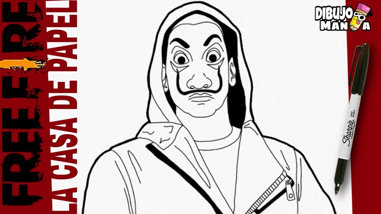 COMO DIBUJAR LA SKIN DE LA CASA DE PAPEL DE FREE FIRE | DIBUJOS DE FREE FIRE | free fire drawings