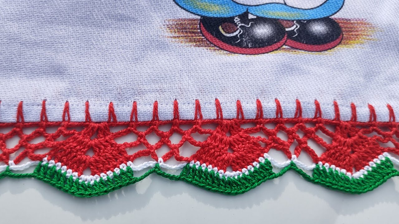 Barradinho Melancia 🍉 em crochê para pano de prato