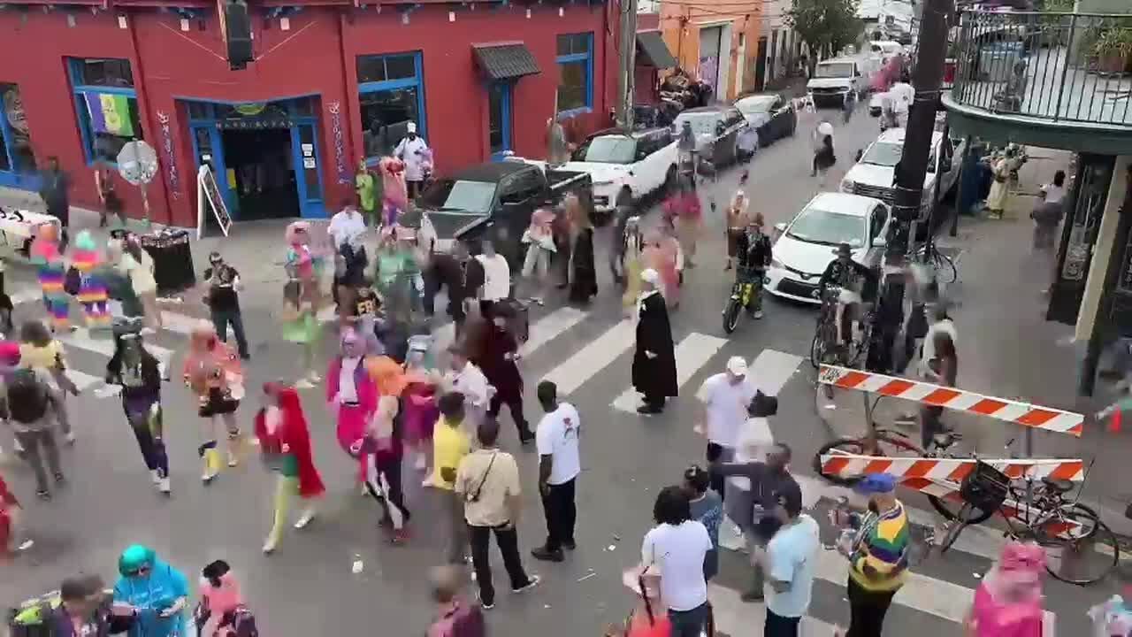 Timelapse of Mardi Gras celebration on Frenchmen Street in New Orleans