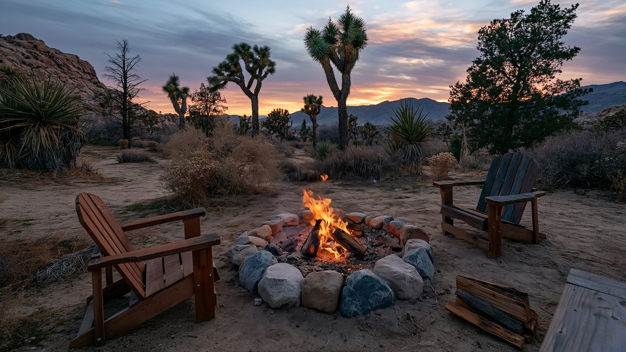 Campfire at Sunset (No Mid Ads) 🔥 Calm Desert Ambience for Unwinding