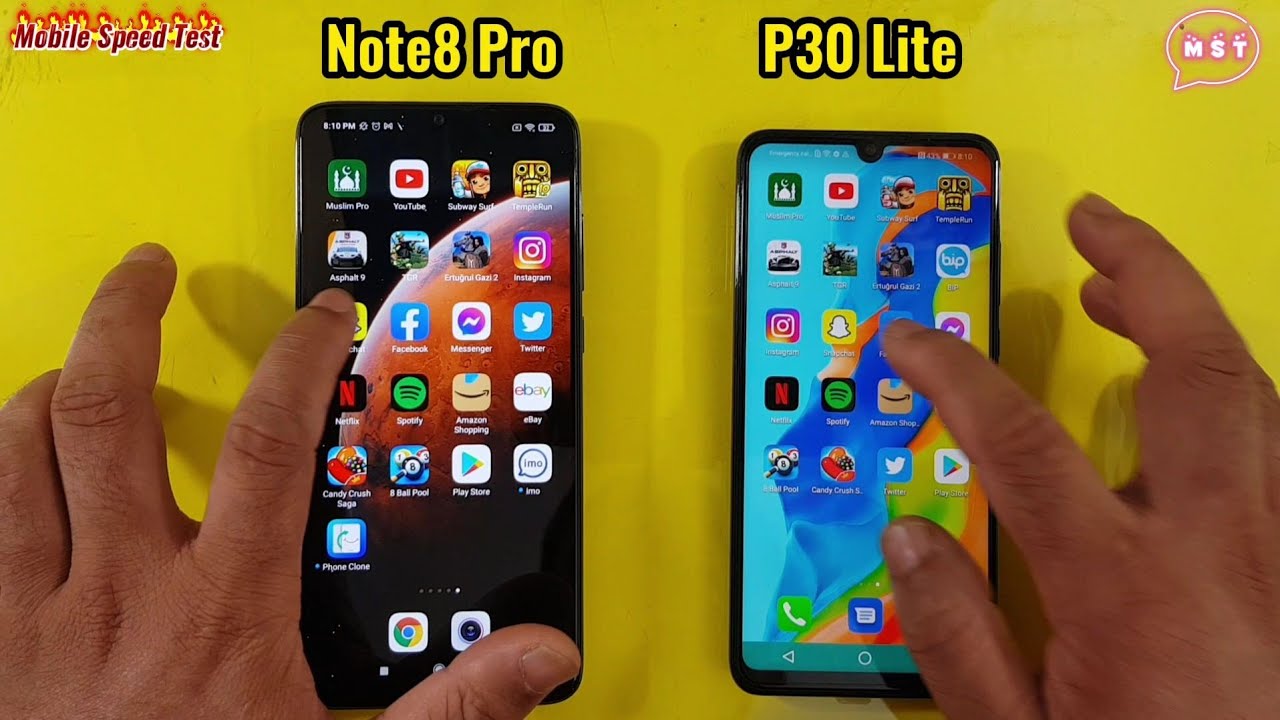 Redmi Note 8 Pro vs Huawei P30 Lite new Edition Speed Test Comprerison MST official