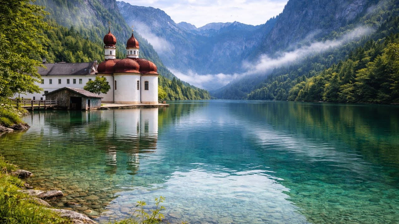 Peaceful Alpine Lake Loop 🌿 Calm Water, Mountains & Morning Mist | Relaxing Nature Video