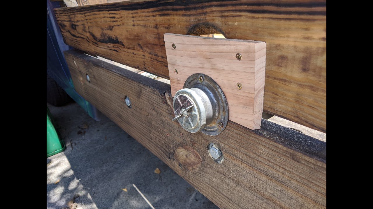 Gas Tank Filler Tube Mount on DIY Wooden Truck Bed
