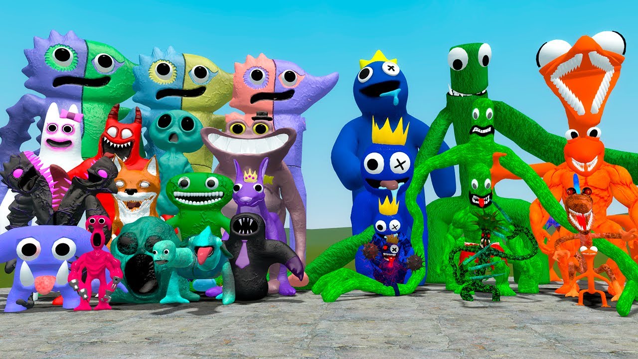 NEW GARTEN OF BANBAN 7 CHARACTERS VS EVOLUTION OF RAINBOW FRIENDS in Garry's Mod!