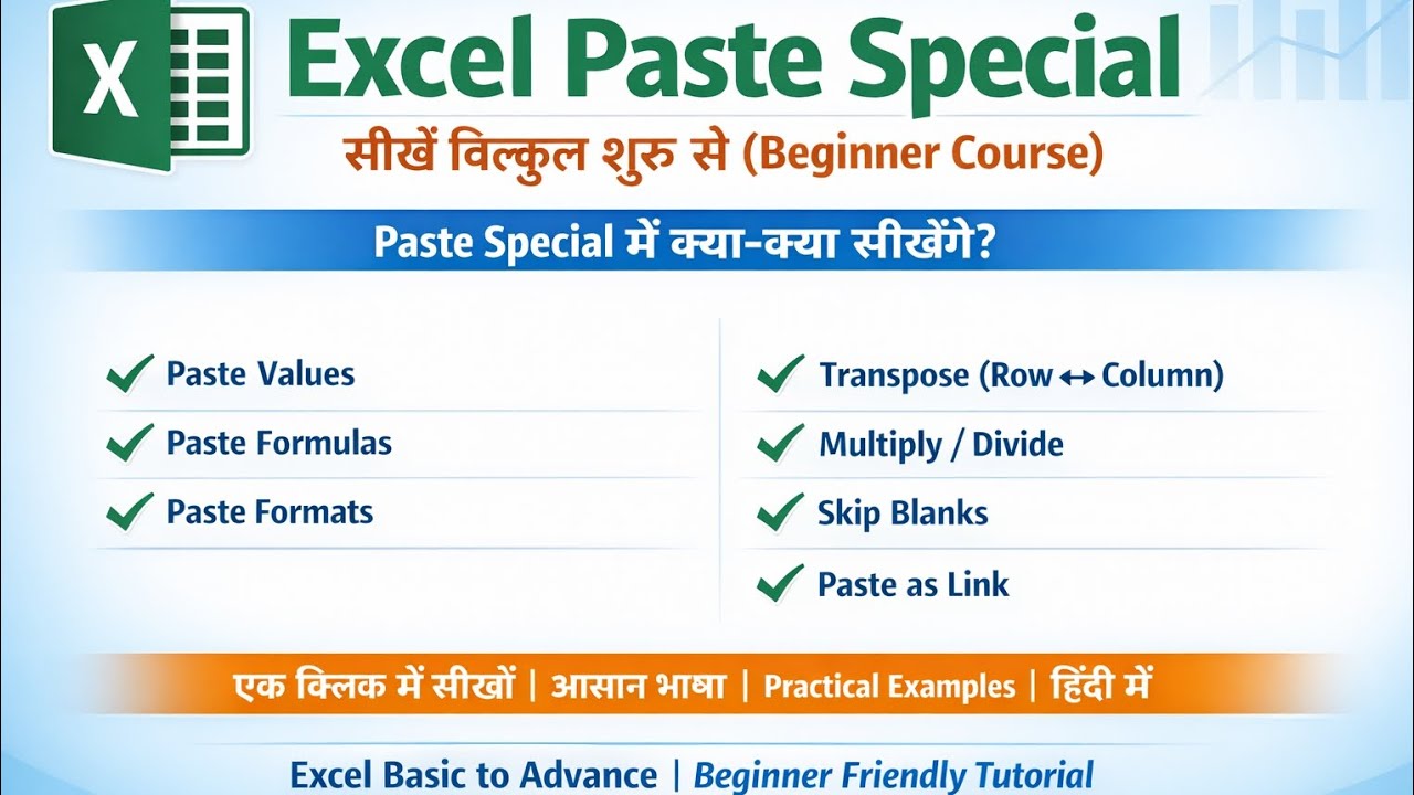 MS Excel past Spesial| Microsoft Excel Tutorial (हिंदी) MS-Excel Tutorial for Beginners | MS Excel 