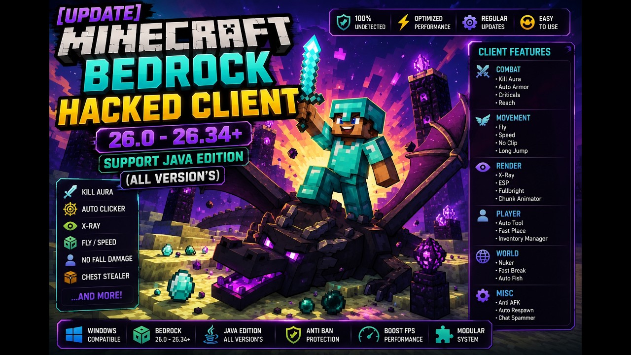 [FREE] Minecraft Hacked Client  | BEST PVP Client - Support Bedrock & Java Edition (ALL VERSION's)
