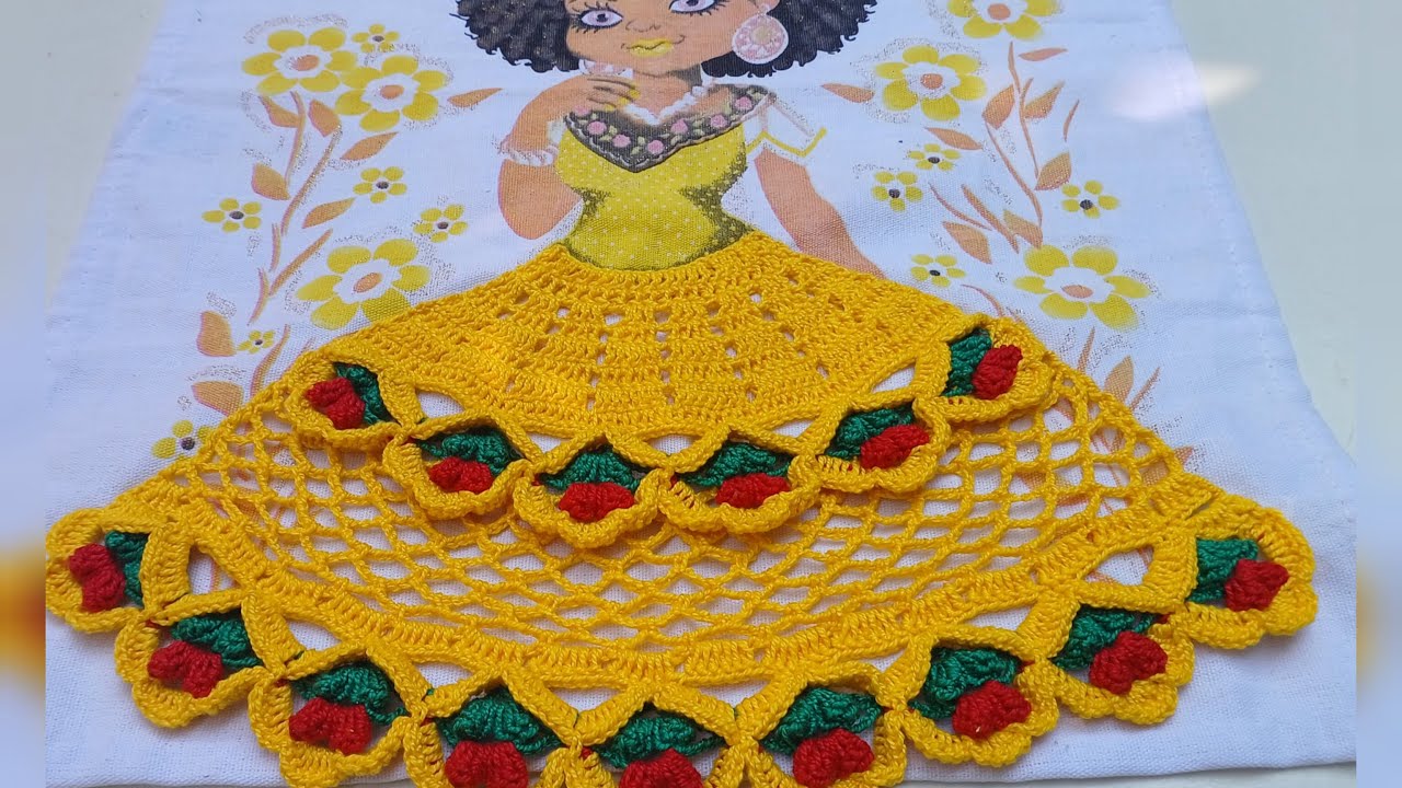 Passo a passo Sainha de crochê para boneca pintada no pano de prato