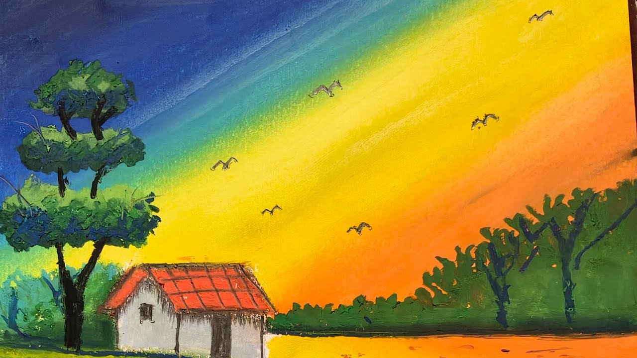 Learn How to Draw a Stunning Landscape Using Vibrant Colours I Easy Oil Pastel Tutorial step-by-step