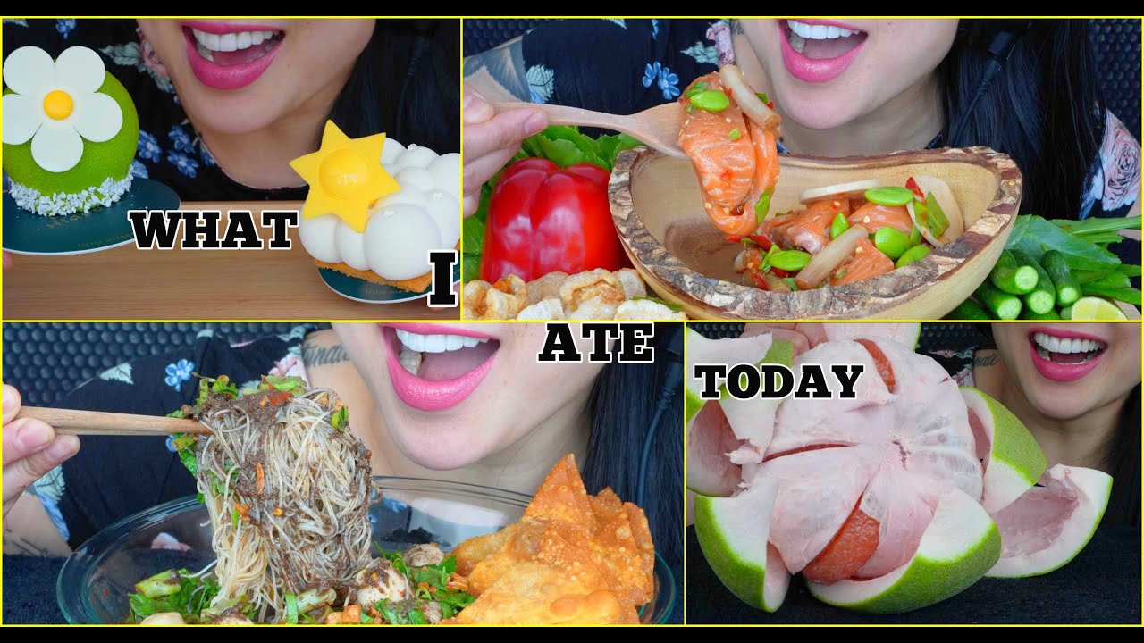 ASMR WHAT I ATE TODAY P.7 *SPICY SALMON + POMELO + MOUSSE CAKE + BOAT NOODLE | NO TALKING | SAS-ASMR