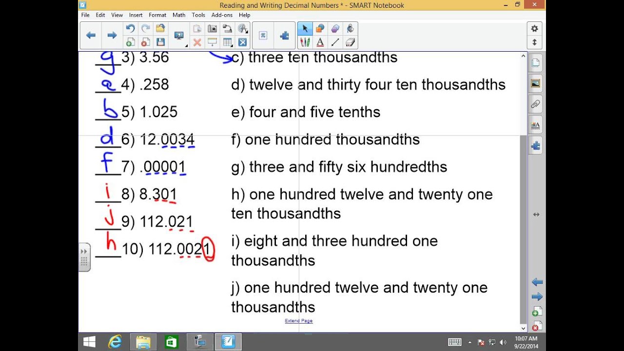 Reading and Writing Decimal Numbers