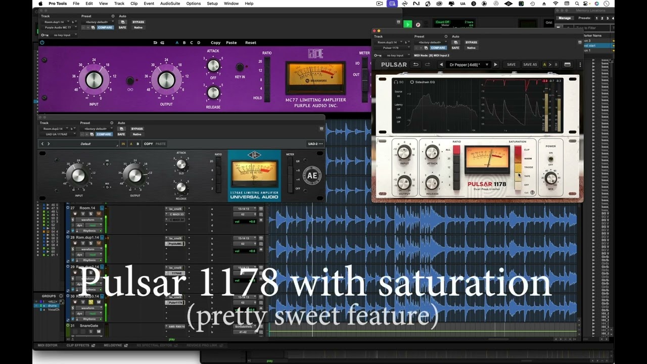 Let's shootout three 1176 plugins and the real thing on a drum track.