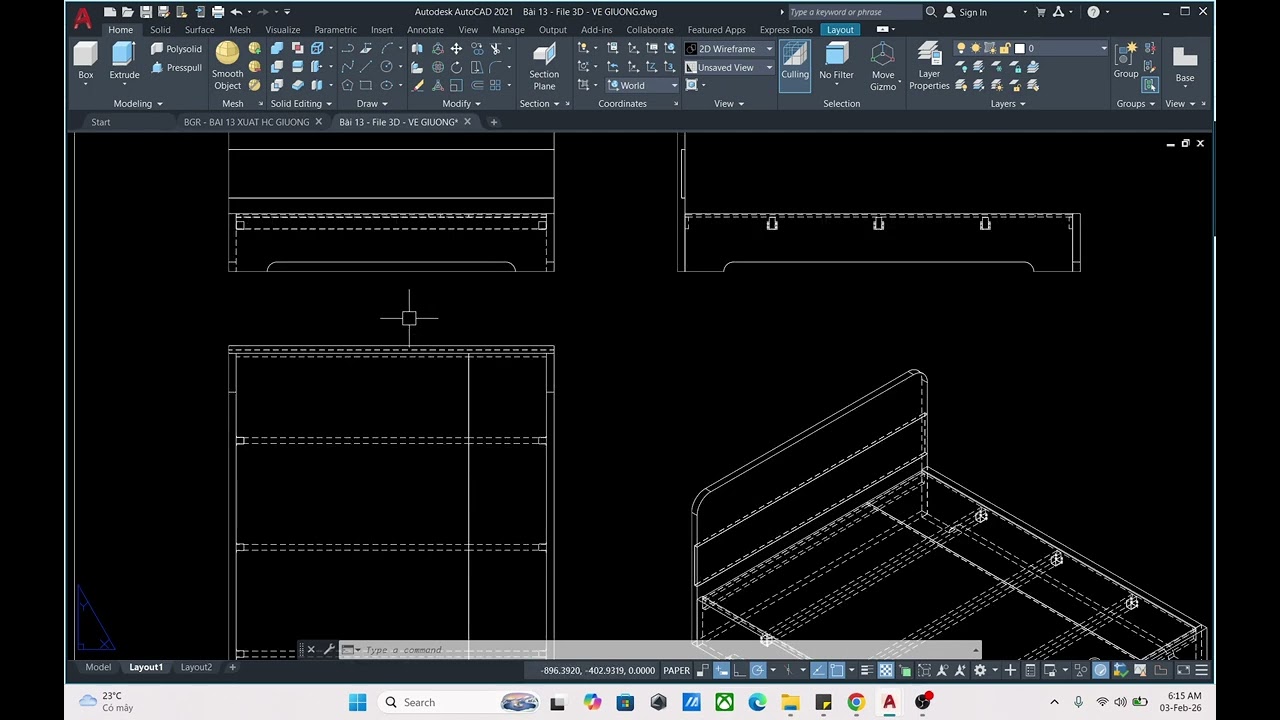 Học AutoCAD 3D Nội Thất | Bài 13 - Hướng Dẫn Xuất Hình Chiếu Và Triển Khai Bản Vẽ Chi Tiết Giường Gỗ
