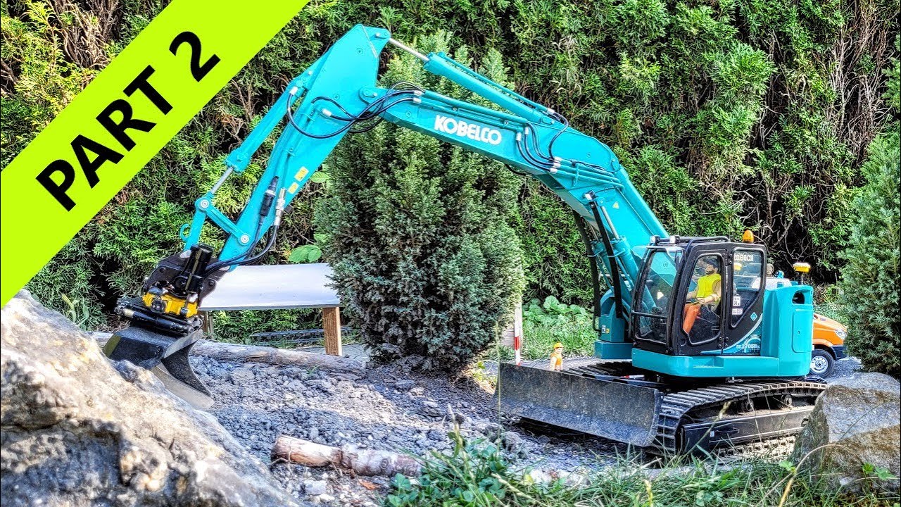 Bridge construction. RC Scale Excavator, Kobelco SK270 SR, Scania 10x8 Truck, Crane. PART 2