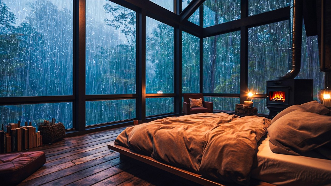 Fall Asleep Fast in 3 Minutes with Torrential Rain on Window & Powerful Thunder Sounds at Night