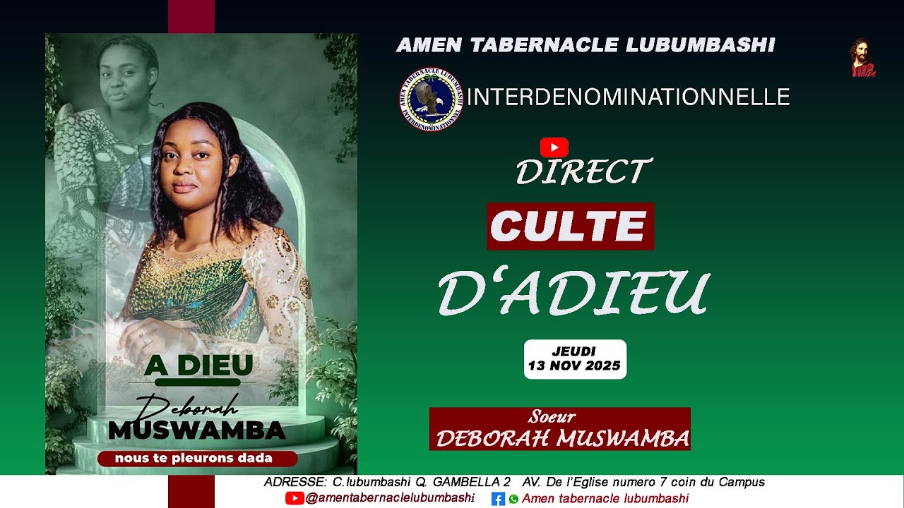 SERVICE FUNEBRE: Sr Deborah ||JEUDI LE 13 NOVEMBRE  2025||PASTEUR BILLY MUKADI