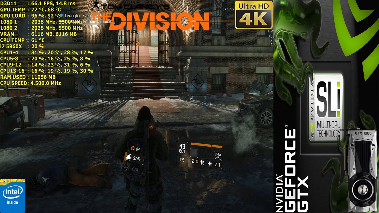 The Division Ultra Settings 4K | GTX 1080 SLI | HB Bridge | i7 5960X 4.5GHz