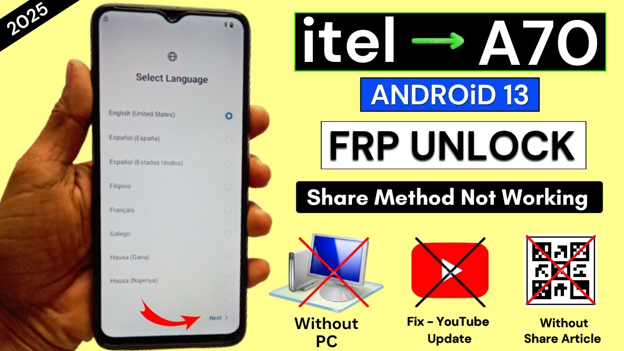 Itel A70 (A665L) Google/Frp Bypass Android 13 Without Pc | Share Method Not Working - 2025