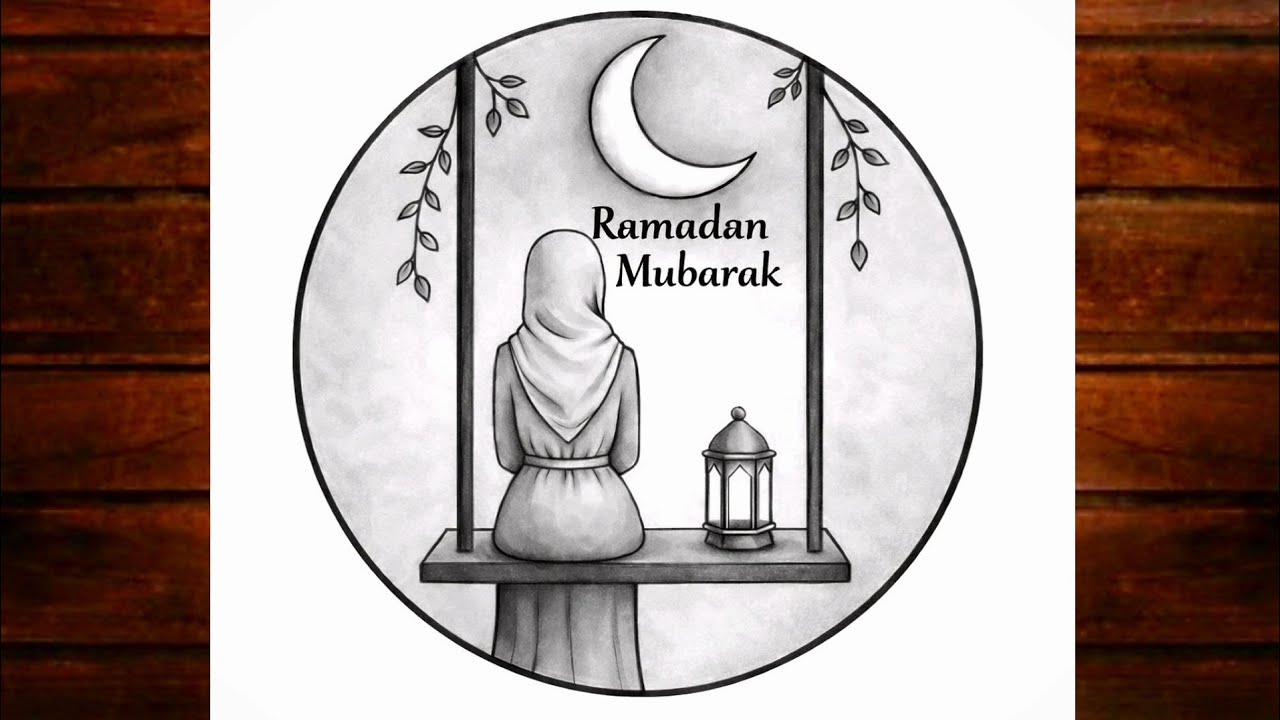 Ramadan Mubarak drawing/Easy Circle Scenery Drawing/Pencil Drawing /Easy drawing ideas for beginners