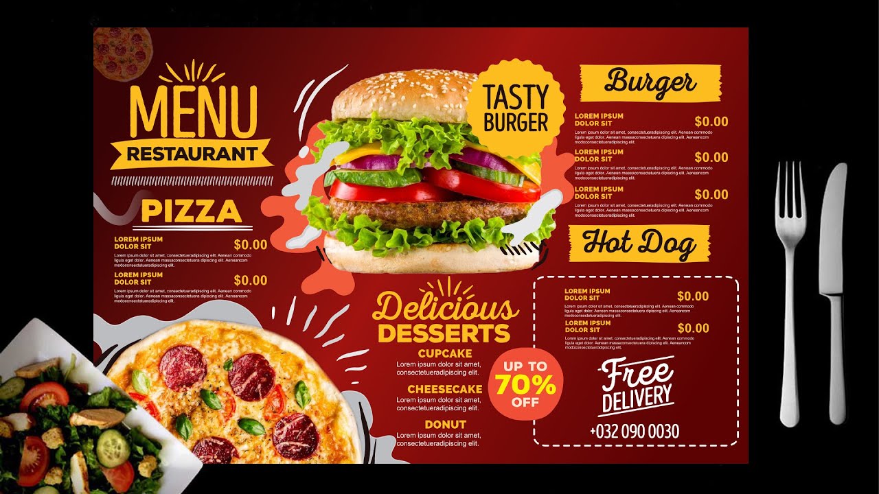 Pizza and Burger Menu Design Template CDR free Download