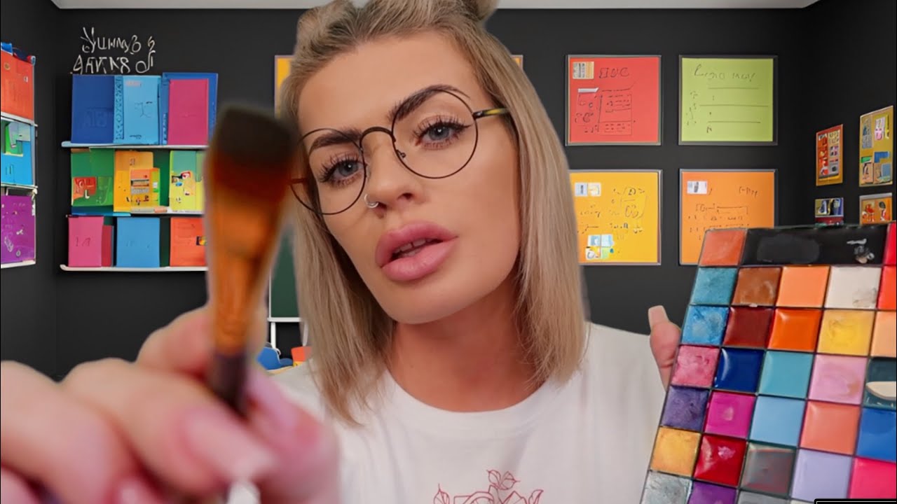 ASMR weird girl paints your face in class 🎨 (face touching / brushing roleplay)