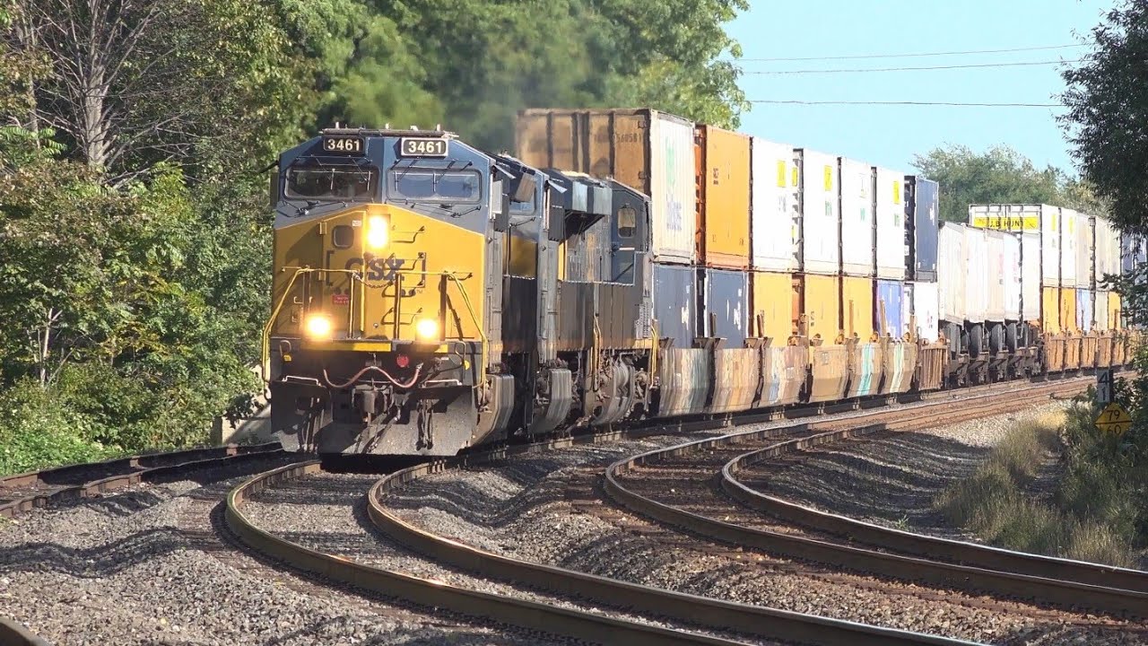 Fast 3 Engine 2 Mile Long CSX Van Stack Train! CSX Train at Night! CSX Freight Train w a BNSF Engine