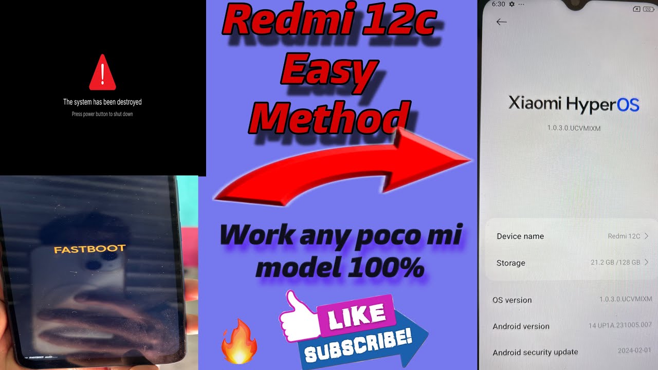 Redmi 12c fastboot mode / system has been destroy🔥, any  mi model solve by this trick 💯 ✅✅