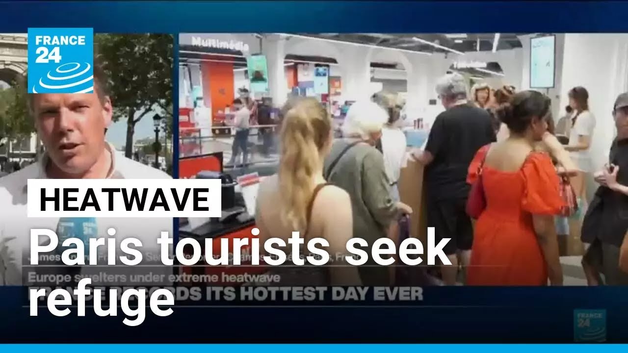 Tourists on Champs-&Eacute;lys&eacute;es seek refuge from heat as more records tumble &bull; FRANCE 24 English