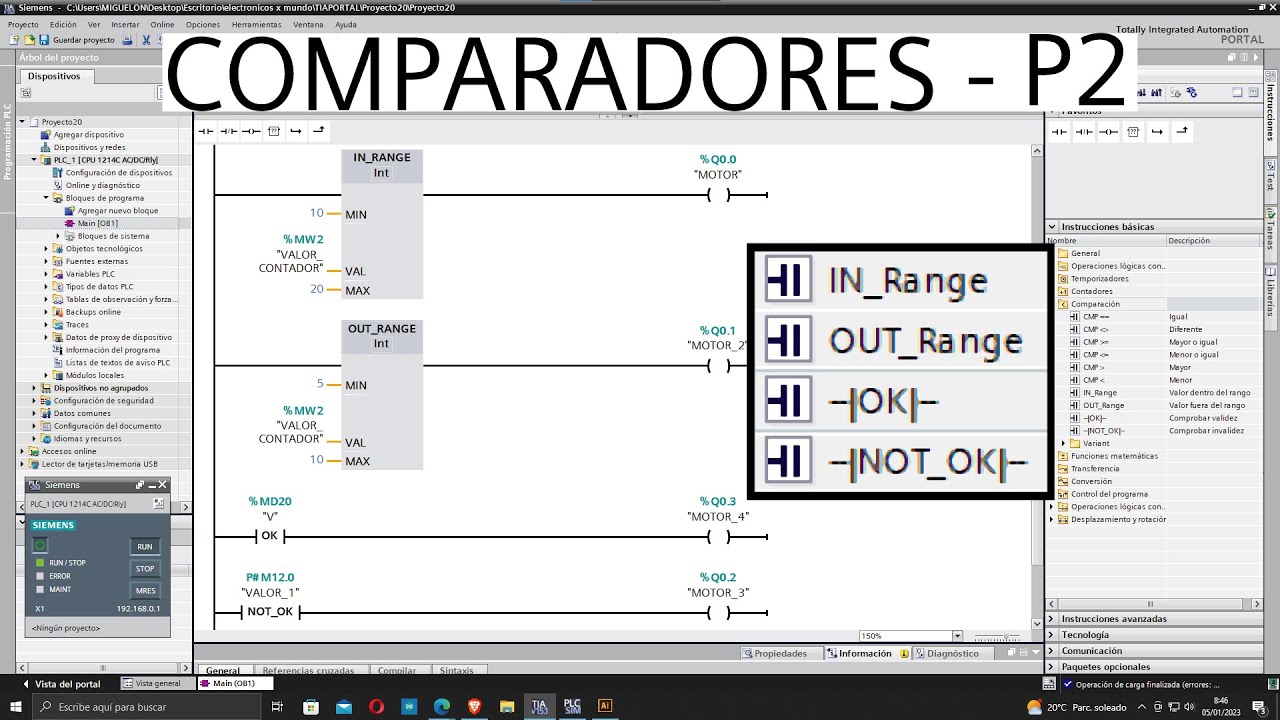 TIA PORTAL - IN RANGE/OUT RANGE/ OK/ NOT OK