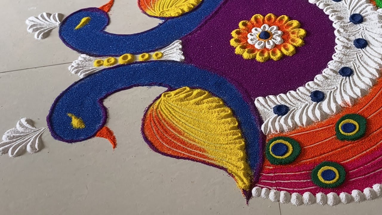 Rangoli design for sankranti||beautiful peacock Rangoli || easy rangoli #rangoli #trending #viral 