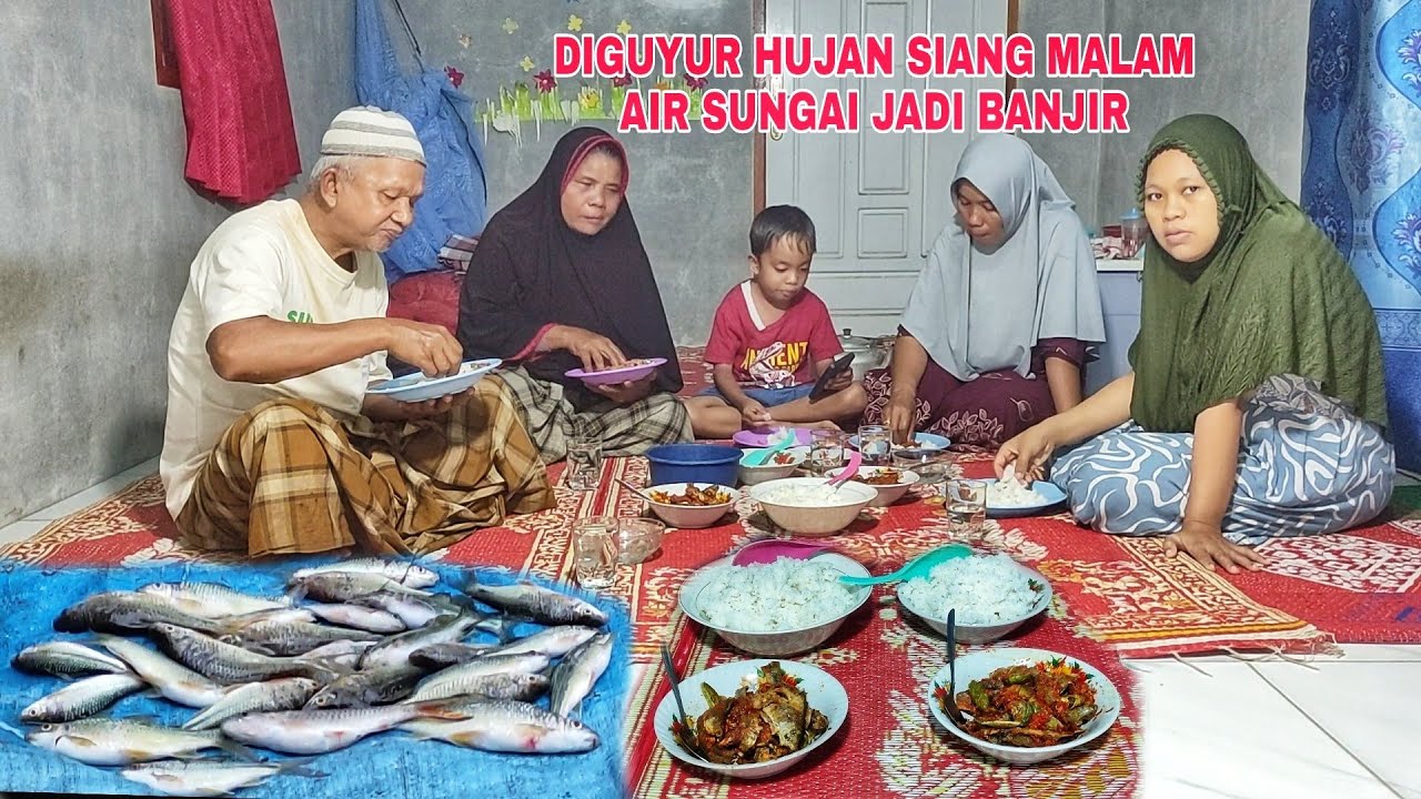 DIGUYUR HUJAN SIANG MALAM AIR SUNGAI JADI BANJIR.