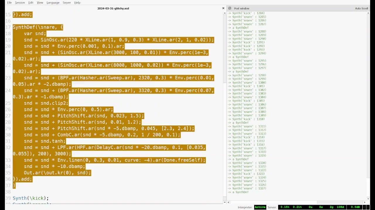 complex glitches in SuperCollider