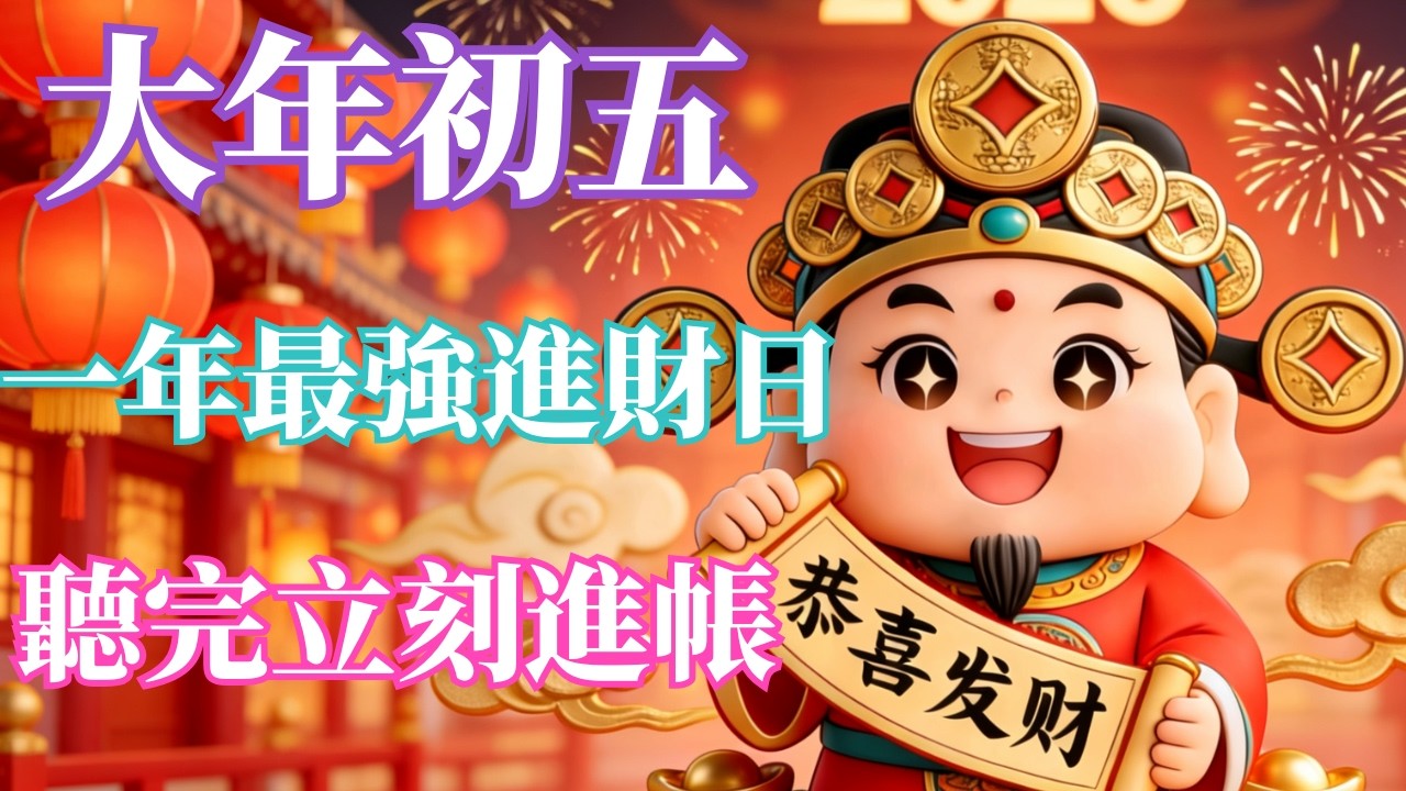 💰大年初五接五開財庫⚠️100%靈驗吸金頻率全面爆發✨一年最強進財日｜100倍金錢能量瘋狂湧入｜聽完立刻進帳｜能量音樂💰聽著聽著，一切開始變順✨聽完立刻改變你的財運