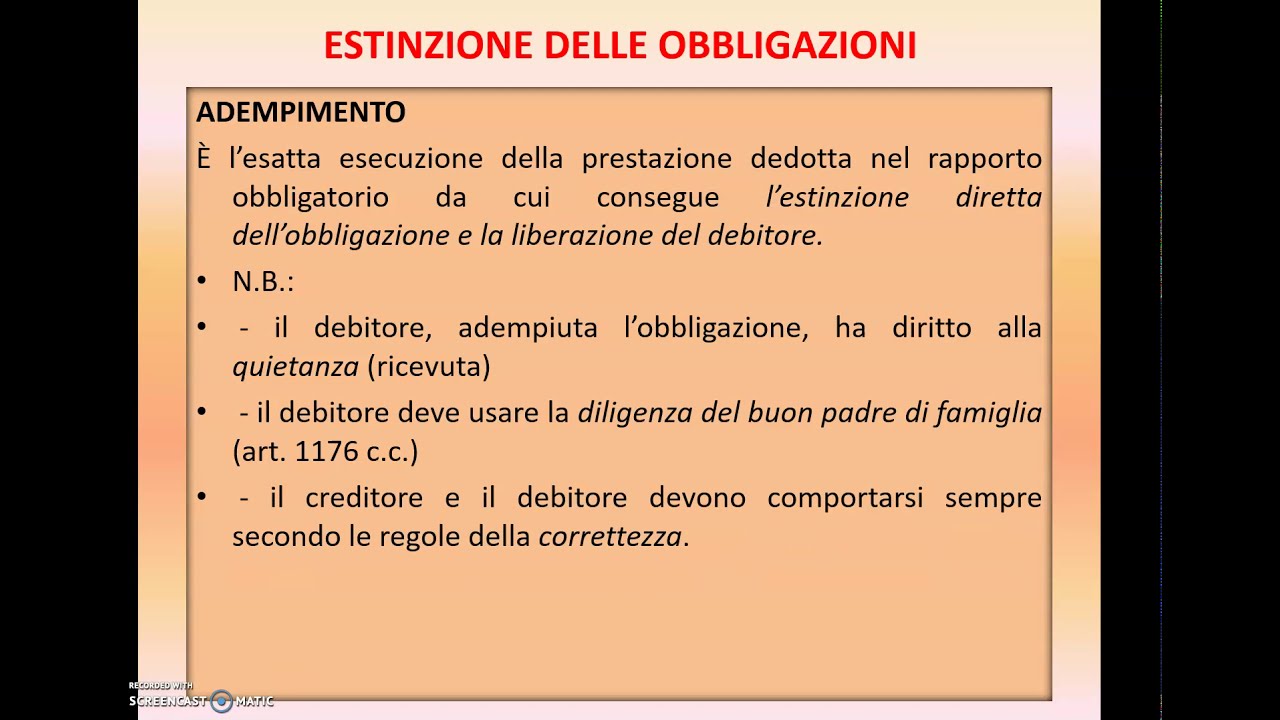 ESTINZIONE DELLE OBBLIGAZIONI  ADEMPIMENTO