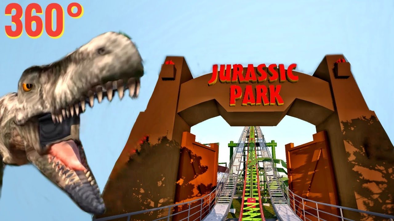 360° VR JURASSIC PARK Movie themed Roller Coaster POV Dinosaur 360 도 롤러코스터 탐험 ジェットコースター
