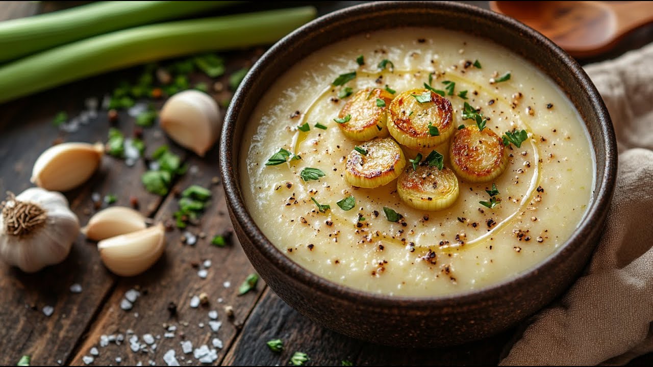 Веганский суп из чеснока и лука-порея — сливочный, полезный и вкусный!