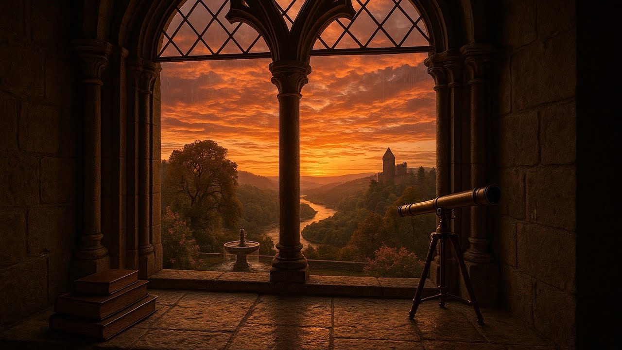 Sunset Over the Kingdom | 1 Hour of Peaceful Castle View & Nature Sounds (Static)