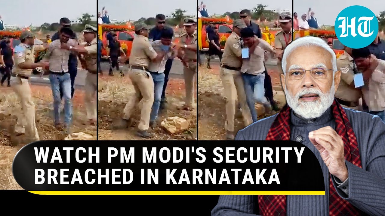 Modi's security breached in Karnataka; Man runs towards PM's convoy in Davanagere