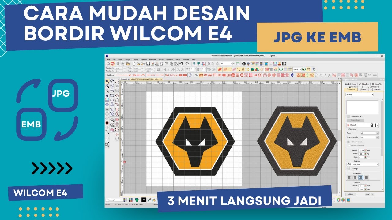 Cara Desain Bordir MUDAH. 3 Menit langsung Jadi. Convert JPG ke EMB wilcom e4