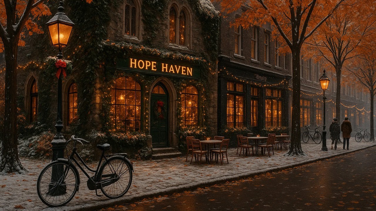 Winter Night Jazz Café ~ Cozy Snowfall Ambience