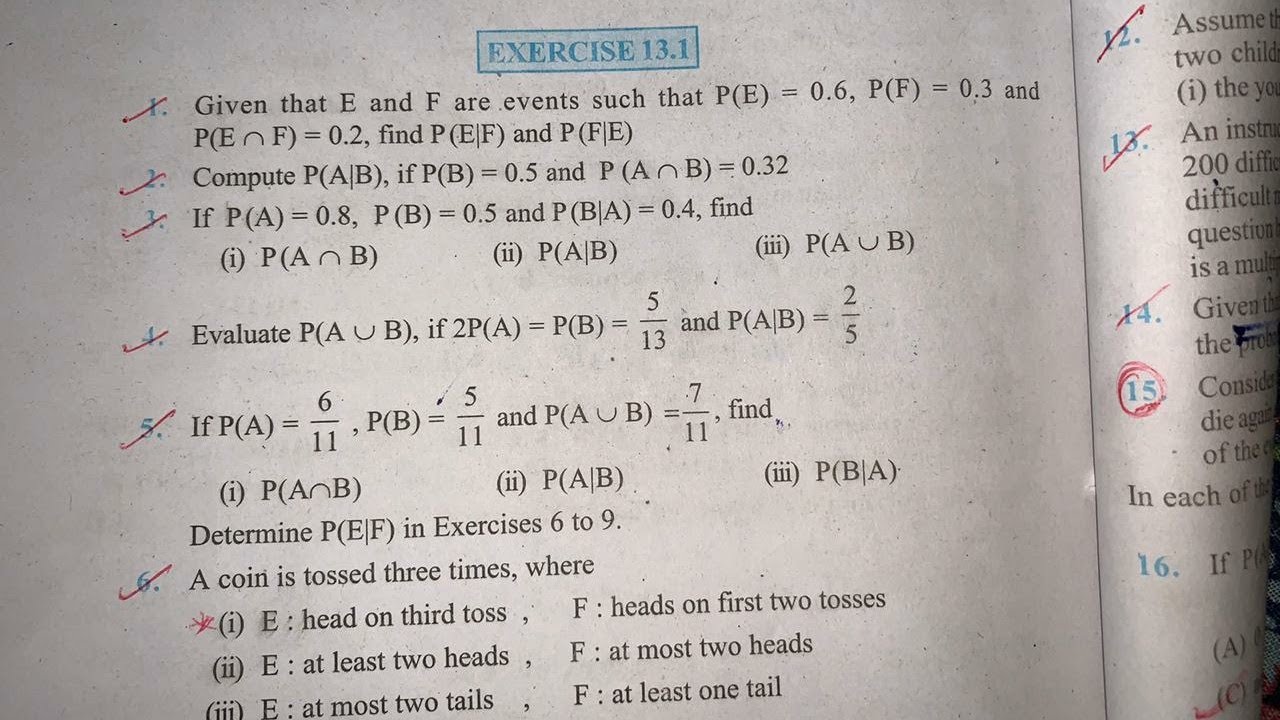 EX 13.1 Q1 TO Q17 SOLUTIONS OF PROBABILITY NCERT CHAPTER 13 CLASS 12th