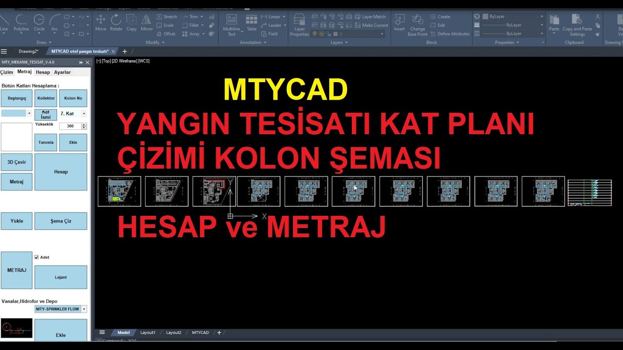 MTYCAD YANGIN TESİSATI ÇİZİM HESAPLARI KOLON ŞEMASI METRAJI