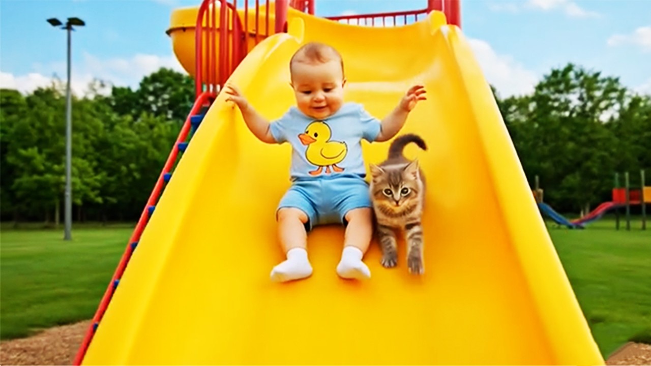 cat and baby in park
