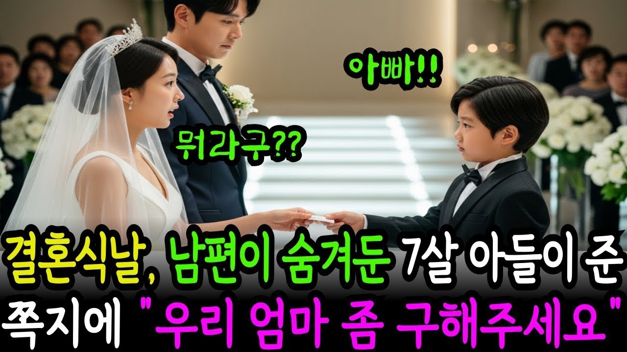 결혼식 날, 남편에게 숨겨둔 7살 아들이 있다는 걸 알게 되어 파혼하려던 순간, 아이가 제 손에 쥐여준 쪽지에  우리 엄마 좀 구해주세요!  감동사연