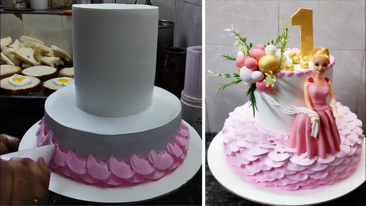 1st Birthday Barbie Doll Cake Decorating |Barbie Doll Cake | Whipped Cream Cake