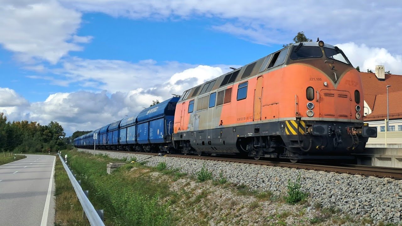 Dieselpower extrem - V200 Anfahrt mit schweren Kohlezug, Bahnlogistik24 BR221 nach Garching 