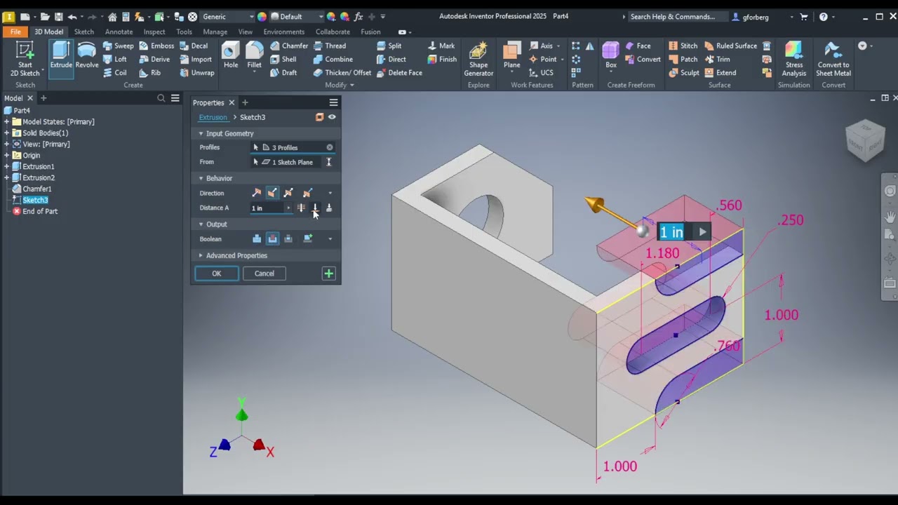 Inventor Rectangular Pattern: Instructed Practice