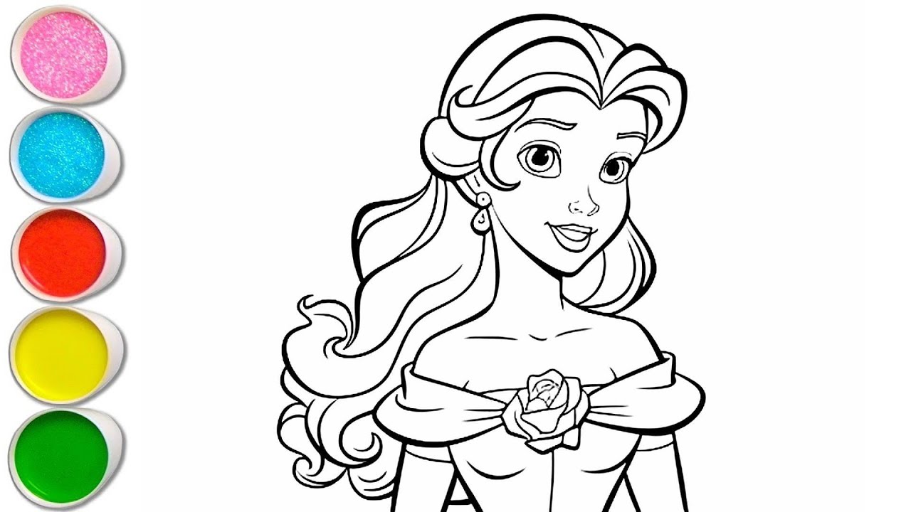 Cute Princess Belle Drawing for kids, Painting & Coloring for kids, Toddlers | Let's Draw Together