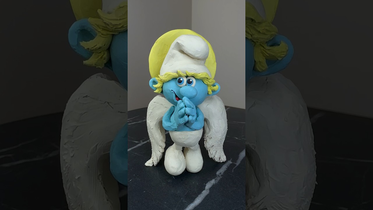 I made a Smurf but he&rsquo;s an Angel @artlidadelishorts #plasticine#smurfette #smurfcat #smurf#art