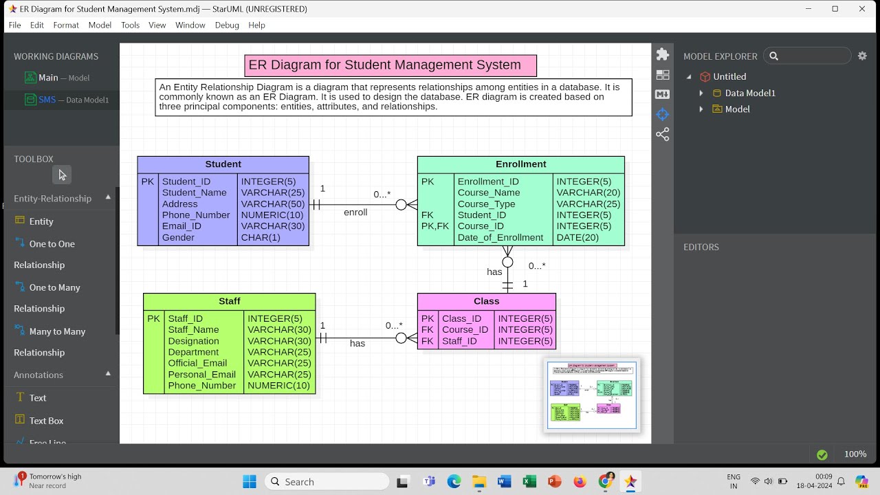 ER Diagram for Student Management System | StarUML